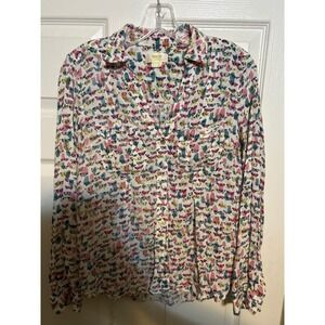 Maeve by Anthropologie Butterfly Print Button Down Blouse Size 4 Multicolor